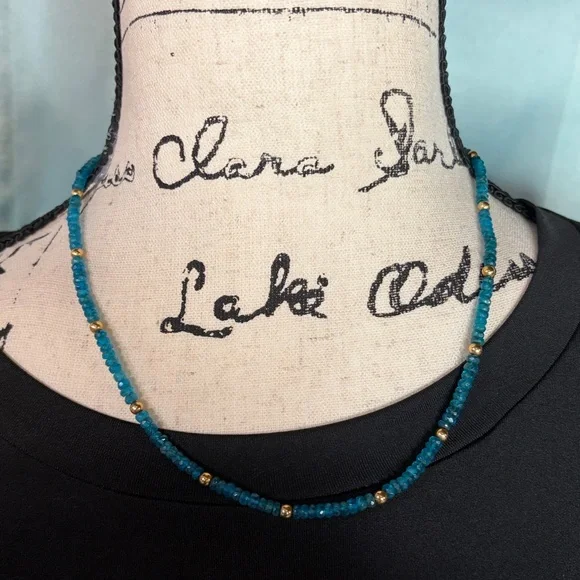 Genuine Blue Apatite Stone Necklace with 14k Gold Clasp and Beads - Picture 2 of 6